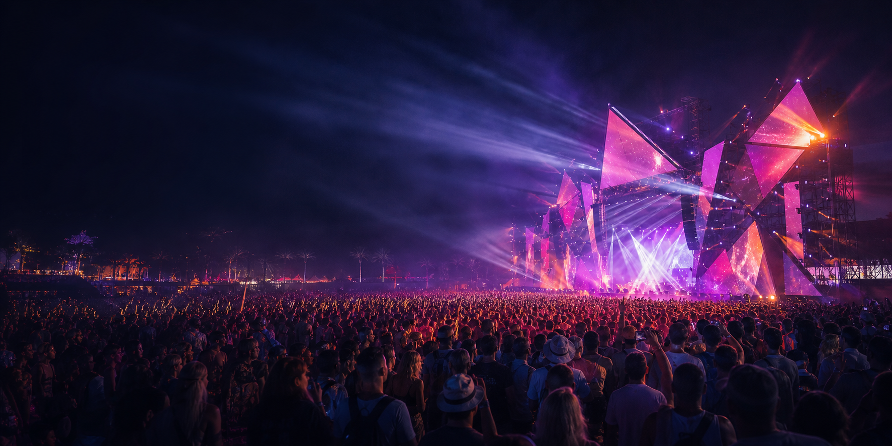 Festival com palco iluminado e grande publico